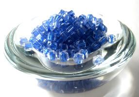 Blue Lined Plastic Cube Beads