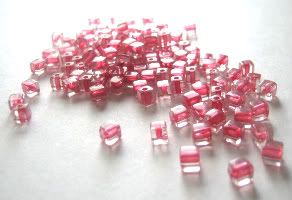 Pink Lined Plastic Cube Beads