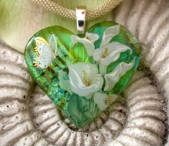 Calla Lilly Heart Glass Pendant by CCValenzo