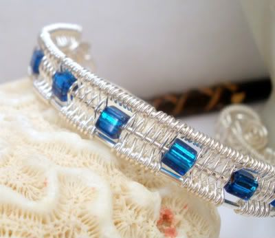 Blue and Silver Wire Wrapped Bangle by Catinalife Creations