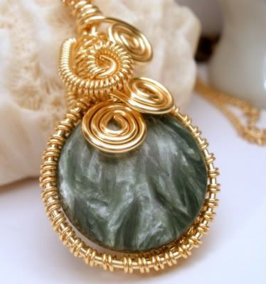 Seraphinite and Gold Wire Wrap Pendant by Catinalife Creations