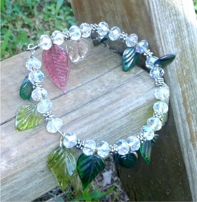 Leaves and Crystal Charm Bangle by Mylana