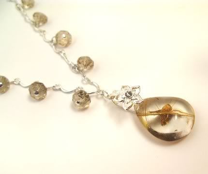 Crystal and Quartz Teardrop Necklace by Joan Hunter Handmade