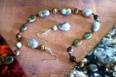 Agate and Jasper Necklace and Earrings Set - Jewelry by Scotti