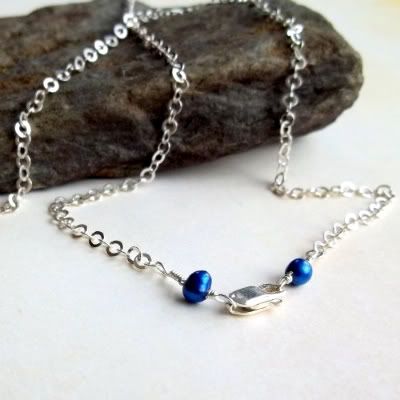 Blue Pearl and Sterling Silver Chain by earthegy
