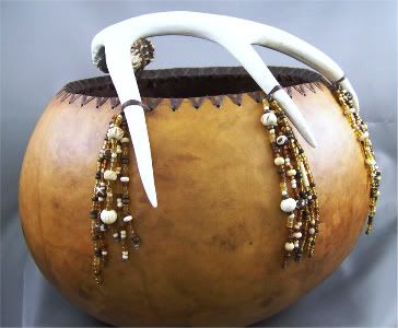 Beaded Gourd Bowl with Antlers by Wet Dog Studios