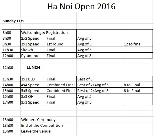 Schedule of Ha Noi Open 2016