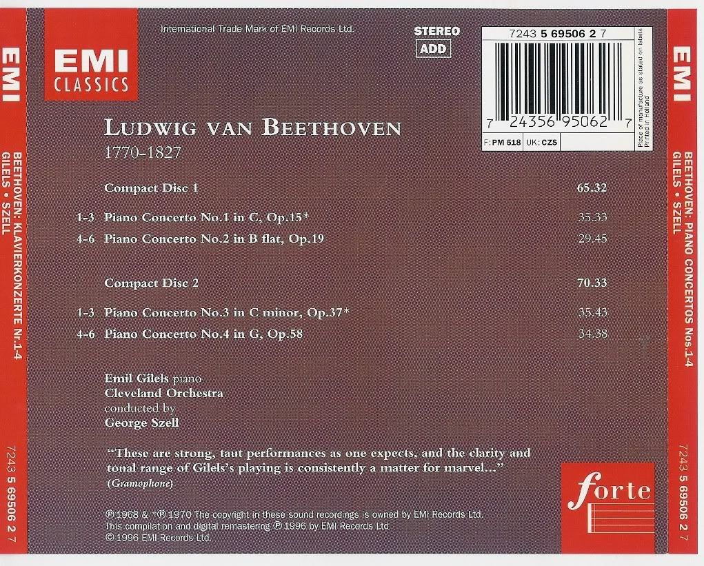 Beethoven   Piano Concertos No  1   5 & Variations   Emil Gilels, George Szell preview 1