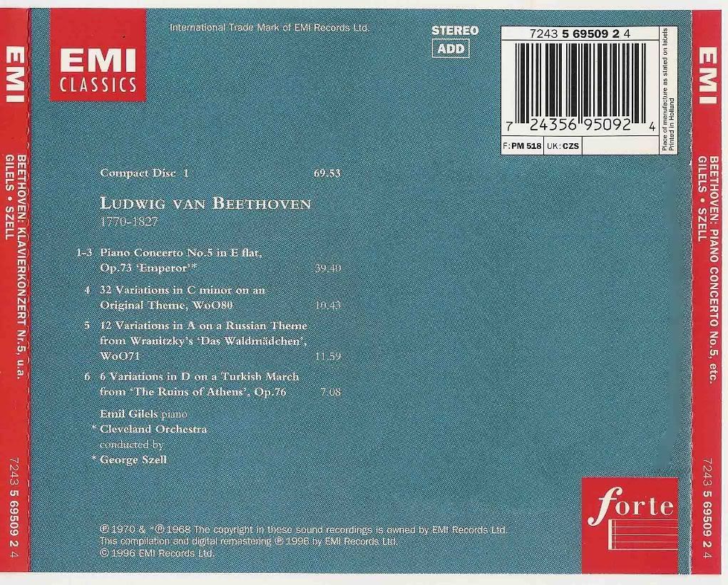 Beethoven   Piano Concertos No  1   5 & Variations   Emil Gilels, George Szell preview 3