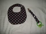 Brown/Blue Dots Bib and Pacifier Clip Set