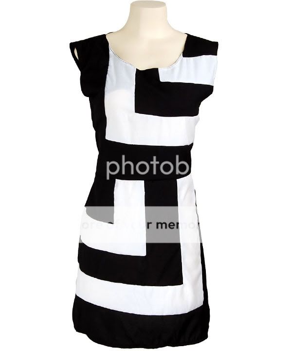 Rare Black & White Mod Indie Vtg ColorBlock Cloth Contrast Dress S M 