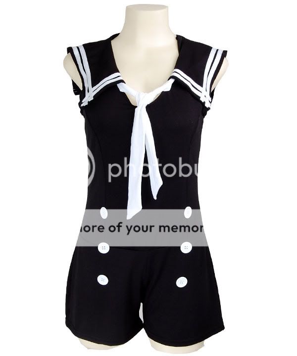 Double Button Sailor Nautical Rockabilly Pin Up Jumpsuit Playsuit