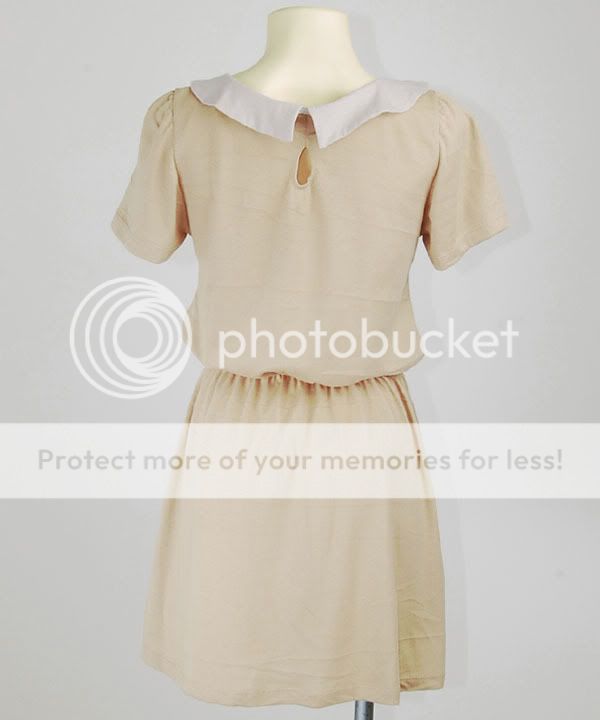 Beige Vtg Retro Peter Pan Collar Cloth Mod Mini Dress S  