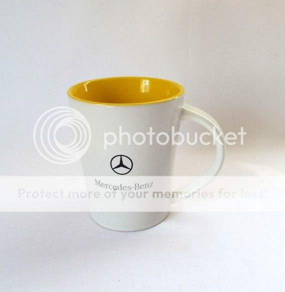 Mercedes Benz Coffee Mug Car Automobile Advertising Logo White Yellow ...