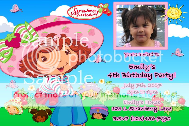 Strawberry Shortcake Invitation   Digital File Only  