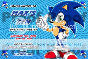 Sonic The Hedgehog Birthday Invitation  