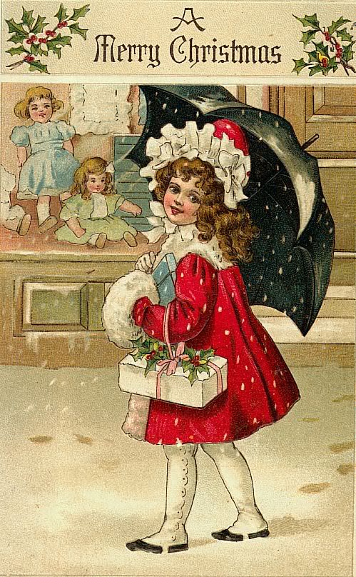 Christmas Fabric Block Vintage Victorian Girl Umbrella | eBay