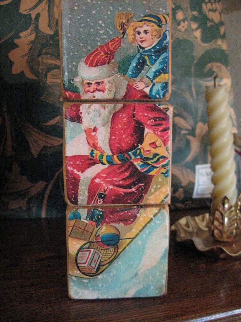Victorian Christmas Shelf Puzzle Blocks Vintage Santa