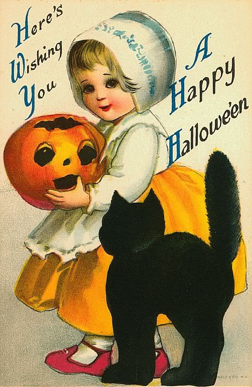 Fabric Block Halloween Vintage Postcard Image  